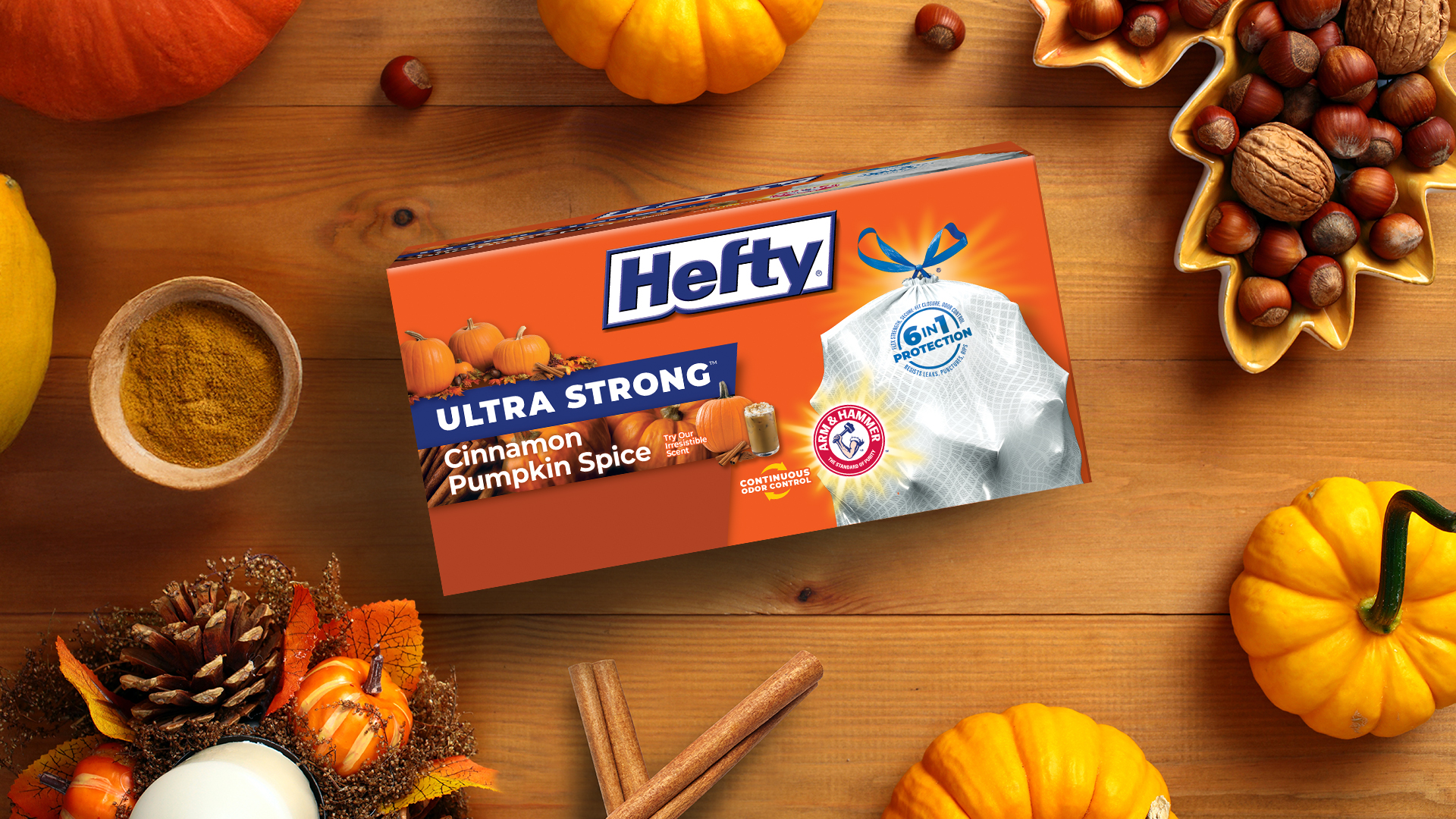 Limited Edition Hefty® Cinnamon Pumpkin Spice Ultra Strong™ Trash